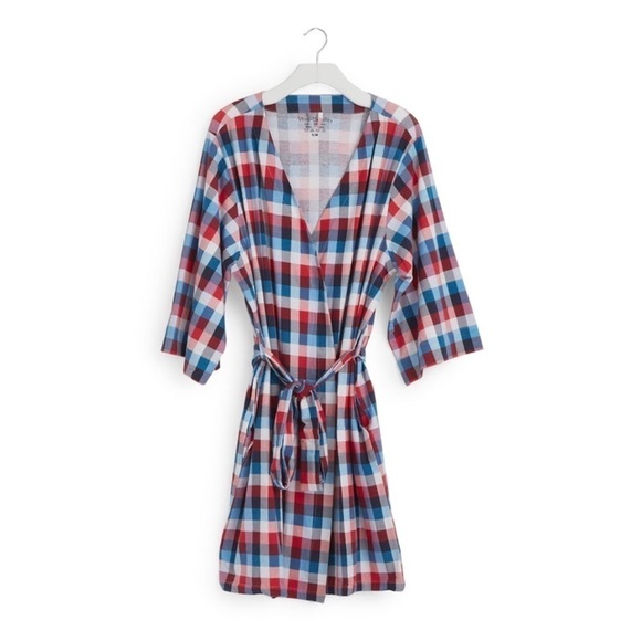 Vera Bradley Size S/M Red White Blue Gingham Print Pockets Cotton Spandex Robe - Picture 1 of 6